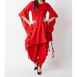 Red color party wear dhoti suit